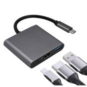 OcioDual Adaptateur Type C 3.1 Male vers Audio Video HDTV et USB A Female Transfert Donnees Gris Noir Cable Convertisseur Digital
