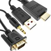 BeMatik - Câble convertisseur HDMI vers VGA avec Alimentation Audio et USB 3 m