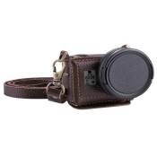 Boîtier en cuir véritable pour GoPro HERO7 noir / Texture 6/5 Litchi avec trou de clé, sangle de cou et lentille UV 52 mm (marron)