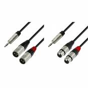 Adam Hall Cables K4YWMM0300 Série 4 Star Câble Audio REAN Jack 3,5 mm stéréo vers 2 x XLR Mâle 3,0 m & Cables K4YWFF0180 Série 4 Star Câble Audio REAN