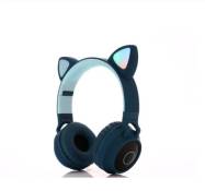 Casque Mignon chat Ecelen Bluetooth 5.0 sans fil Hifi musique stéréo basse casque lumière LED téléphones mobiles fille pour PC Bleu