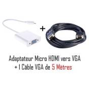 CABLING® Câble convertisseur vidéo Micro HDMI mâle vers VGA femelle + Cable VGA M/M 5 mètres