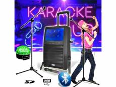 Enceinte karaoké autonome 800w ecran tft couleur bluetooth usb + 2 micros uhf et supports - ibiza sound port-tft12 + jeu lumière