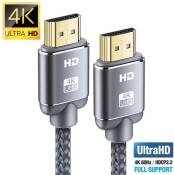 Câble HDMI 4K 4.5m - Snowkids Câble HDMI 2.0 Haute Vitesse par Ethernet en Nylon Tressé Supporte 3D/ Retour Audio - Cordon HDMI pour Lecteur Blu-Ray/X