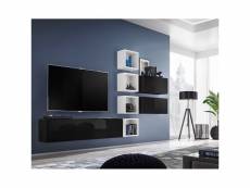 Ensemble meuble tv mural cube 7 design coloris noir
