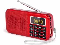 Radio portable mp3 sd usb aux avec batterie rechargeable de grande capacité (3000mah) rouge