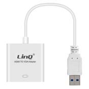 Adaptateur Vidéo USB 3.0 Mâle vers VGA Femelle 1080P LinQ Blanc