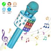 Microphone Karaoke Sans Fil, Karaoké Microphone Bluetooth Portable pour Enfants/Adultes Chanter Bleu
