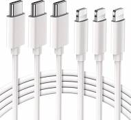 Quntis Lot de 3 MFi Câbles de Chargeur USB C vers