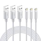 Quntis Lot de 3 Câble de Chargeur Lightning Certifié MFi 2M Blanc, pour iPhone 12 Pro Max 11 Pro XS Max XR X 8 7 6S Plus / 8 7 6s 6 5 Se 5C / iPad Pro