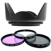 Kit 62 mm Pare soleil + 3 Filtres: UV CPL FLD pour NIKKOR, Nikon, Fujinon, Sony