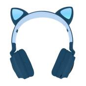 Casque Audio Bluetooth Design Oreilles Chat pour Smartphone/Tablette Bleu Nuit