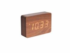 Horloge réveil en bois square - h. 10 cm - marron