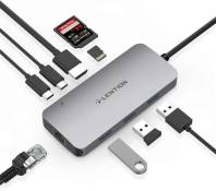 Adaptateur USB-C HUB Lention 9 en 1- compatible Macbook air/pro- Gris