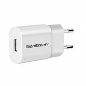Chargeur Secteur vers USB Compatible liseuses iPhones iPods Smartphones 5V 1A Blanc