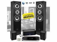 Ensemble 5 enceintes e1004 noire hifi - home-cinéma 850w ltc + amplificateur atm8000 karaoke usb-bt-fm - 4 x75w + 3 x20w
