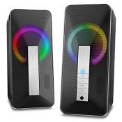 Haut-parleurs PC, Enceintes PC Bluetooth pour Ordinateur de Bureau 10W Lumière LED Colorée Support AUX 3,5mm Dual Haut Parleur USB pour PC Téléphone T