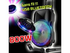 Enceinte sono dj party karaoke 800w portable batterie 2 micros disco mobile 12" led rgb usb-micro sd-bluetooth -radio fm + ovni