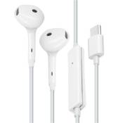 Écouteurs Oppo filaires USB-C avec Microphone et Bouton Multifonction Blanc