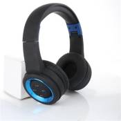 Casque d'écoute Bluetooth pliable pour sports de musique FM monté sur la tête,sans fil - bleu