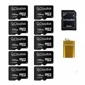 Cloudisk Small Capacity 10 Pack Micro SD Card 128MB (Not GB) MicroSD Adapter Card Reader Special for Small Data, Files, Advertising Or (Too Small for