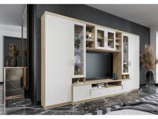 Furnix meuble-paroi palloma tv-lowboard 3 armoires vitrines vitrées sans led sonoma blanc