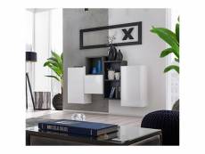 Composition de meubles murales cubes 3 design coloris blanc et noir. Meuble de salon suspendu