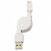 VCOMP® Câble Retractable de Chargement et de données Micro USB 2.0 - Blanc