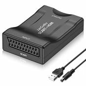 Scart vers HDMI Convertisseur JarGaBo Scart vers HDMI Adaptateur Upscaler Scart Entrée HDMI Sortie Convertisseur avec Câble USB 5 V/DC Noir