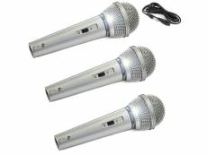 3 microphones chant karaoke conférence, musique dynamique unidirectionnel silver- câble xlr-xlr 3m