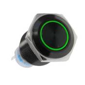 Lamptron - bouton 19 mm noir à LED verte