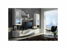 Meuble de salon, meuble tv complet suspendu bilbao blanc + led. Meuble design et tendance avec façades brillantes high gloss