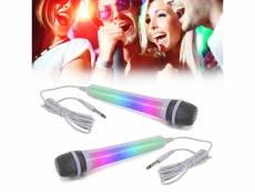 Pack karaoké 2 microphones filaires dynamiques - white - effet lumineux disco - mr entertainer g158bg