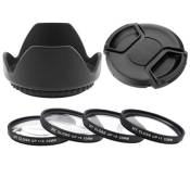 Kit 62mm Pare Soleil et Lens Cap + 4 Filtres Close Up pour NIKKOR, Nikon, Fujinon, Sony