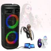 Enceinte Karaoke Enfant USB Bluetooth Portable PARTY ALFA-2600 200W Lumineuse - Jeu de lumière - Micro - Fête Anniversaire Boum