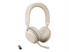 Jabra Evolve2 75 - Micro-casque - sur-oreille - Bluetooth - sans fil - Suppresseur de bruit actif - USB-A - isolation acoustique - beige - Optimisé po