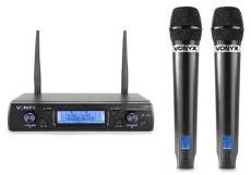 Vonyx WM62 - 2 x microphones sans fil UHF, 16 canaux, micros sans fil, idéal pour karaoké, conférence et présentation