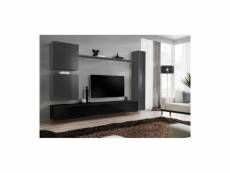 Ensemble de meuble pour salon mural switch viii. Meuble tv mural design, coloris noir et gris brillant.