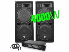 Pack dj sonorisation bm sonic pa enceintes 2x15"-38cm 4000w bassreflex + ampli 3000w mydj + cables