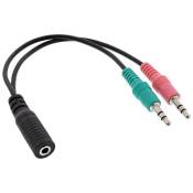 Câble adaptateur de casque audio inline®, 2x 3,5 mm m à 3,5 mm f 4 broches, ctia, 0,15 m