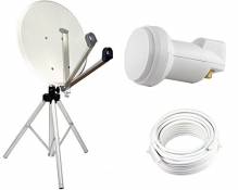 Camping Kit installation satellite Miroir 65 cm avec LNB Trépied à accoudoirs Câble Full HD HDTV Sky