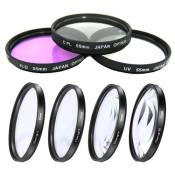 55mm Kit 7 Filtres: UV FLD CPL Close-Up x4 Pour Sony
