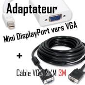 CABLING® Convertisseur adaptateur vidéo Mini DisplayPort vers VGA + cable VGA M/M 3 mètres