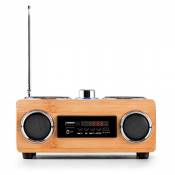 Radio BamBoost 3G mini poste de radio portable avec tuner FM, ports USB, SD compatibles MP3 / WAV, prise AUX, égaliseur, design bois, télécommande inc
