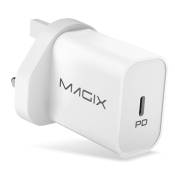 Magix Chargeur Mural PD Quick Charge 3.0 30W, USB Type-C, AC 100-240V à DC 5V 9V 12V 15V 20V (Compatible avec Qc 1.0 2.0)(Prise UK)(Blanc)