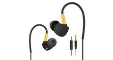 Doupi sport écouteurs avec contrôle microphone casque in-ear avec memory fil sur l'oreille de conception earpods oreillettes earphone noir/jaune