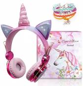 JYPS Kids Unicorn Casque sans Fil, écouteurs Bluetooth pour Filles, Casques pour Enfants Mignons écouteurs Roses pour Anniversaire de Filles Cadeau de