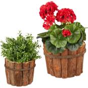 Relaxdays - Pot de fleurs en lot de 2, bois de sapin avec écorce, extérieur et intérieur, rond, deux tailles, nature