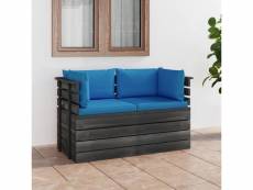 Canapé palette de jardin 2 places avec coussins bois