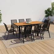 Salon de jardin avec table bois et noir + 8 chaises